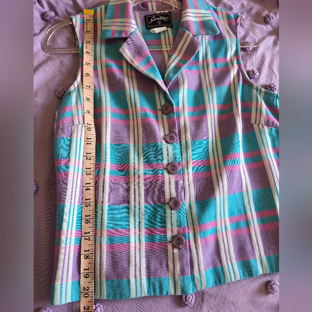 Vintage Pastel Plaid Suit Vest Tank Top - Picture 8 of 9
